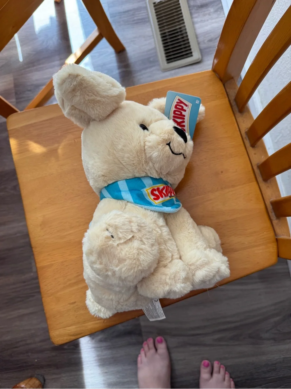Darling Plush Puppy Toy in Cream with Blue Bandana for skippy peanut butter